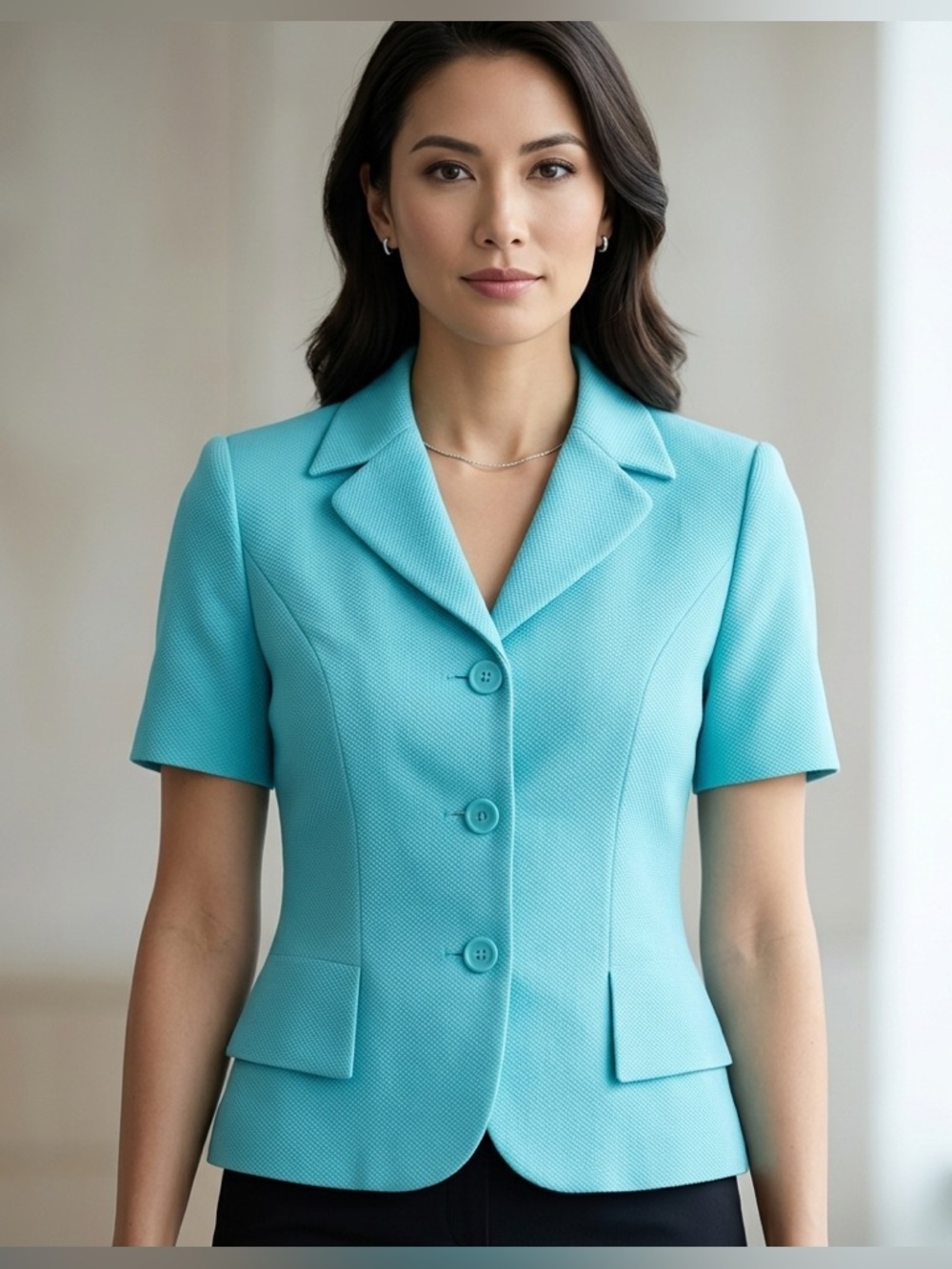 Bicci Florine Wachter blazer Size 10 Turquoise textured Short Sleeves summer